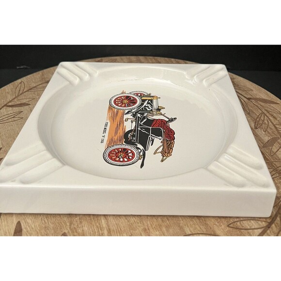 Vtg Hyalyn Ford Model "N" 1906 Large Porcelain Cigarette Cigar Ashtray 7" x 7" - Picture 5 of 11